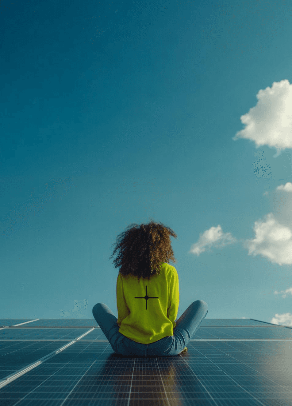 Persona sentada sobre paneles solares - vista móvil